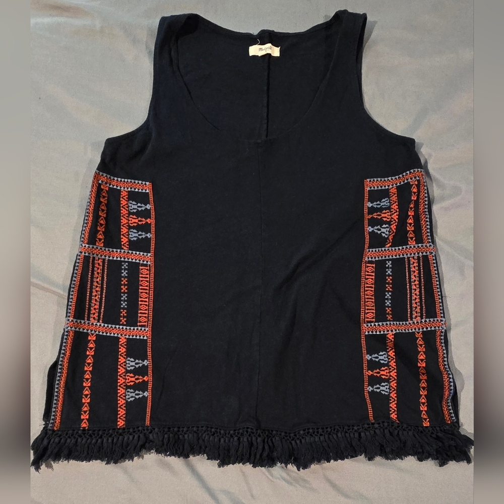 Madewell Scoop Neck Embroidered Fringe Tank Top Size Small